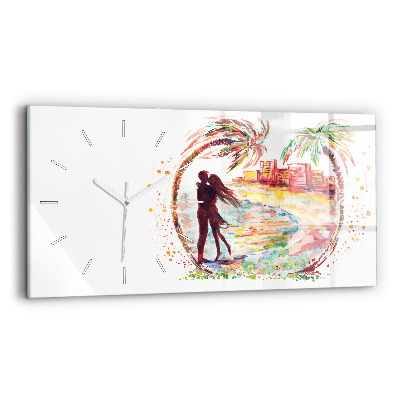 Glass wall clock rectangular Watercolor Love on Miami Beach