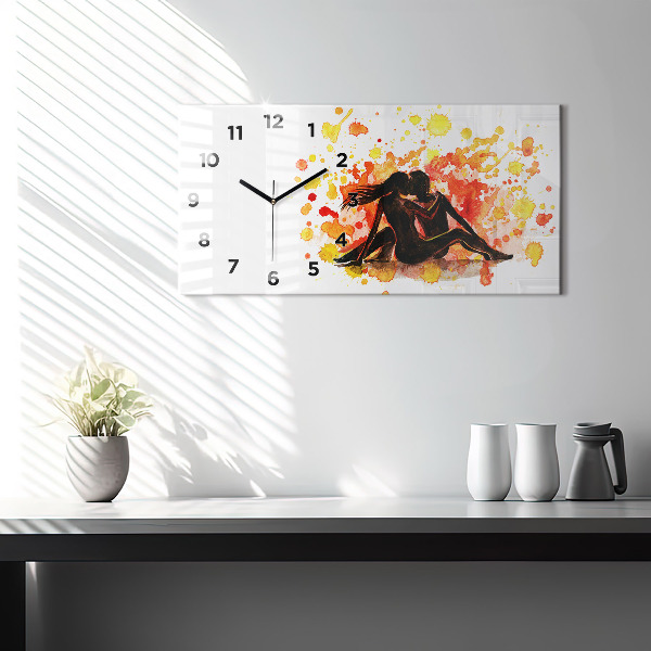 Glass wall clock rectangular Love and a couple in love