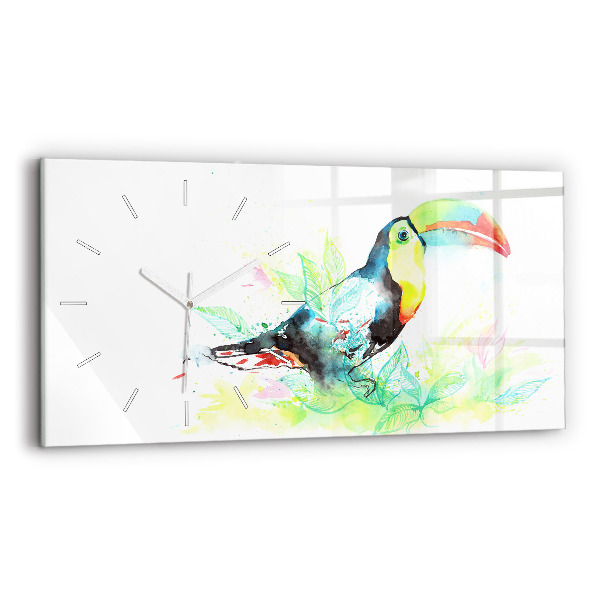 Glass wall clock rectangular Toucan in the grass
