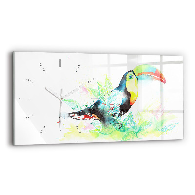 Glass wall clock rectangular Toucan in the grass