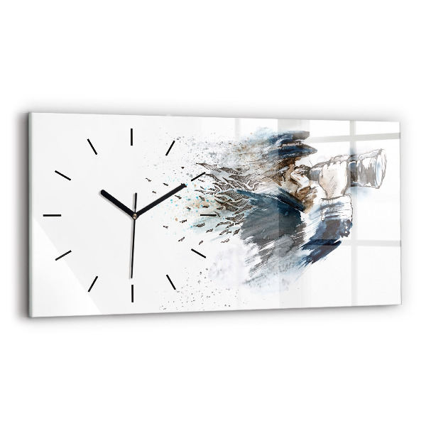 Glass wall clock rectangular Ship captain with binoculars