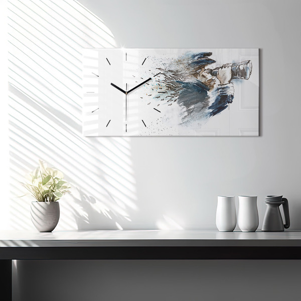 Glass wall clock rectangular Ship captain with binoculars