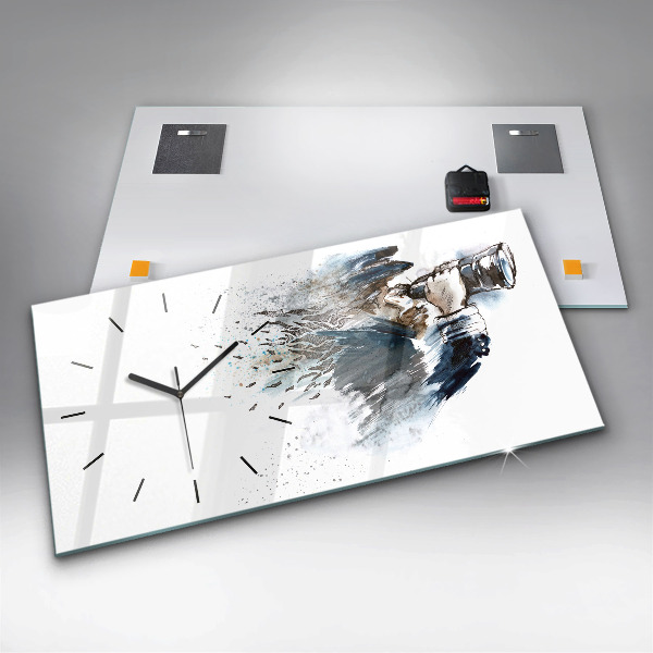 Glass wall clock rectangular Ship captain with binoculars