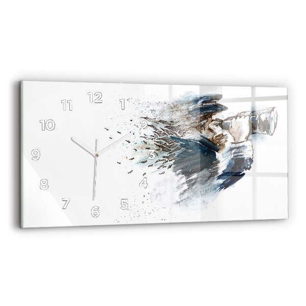 Glass wall clock rectangular Ship captain with binoculars