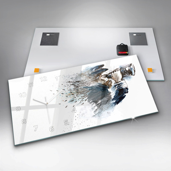 Glass wall clock rectangular Ship captain with binoculars