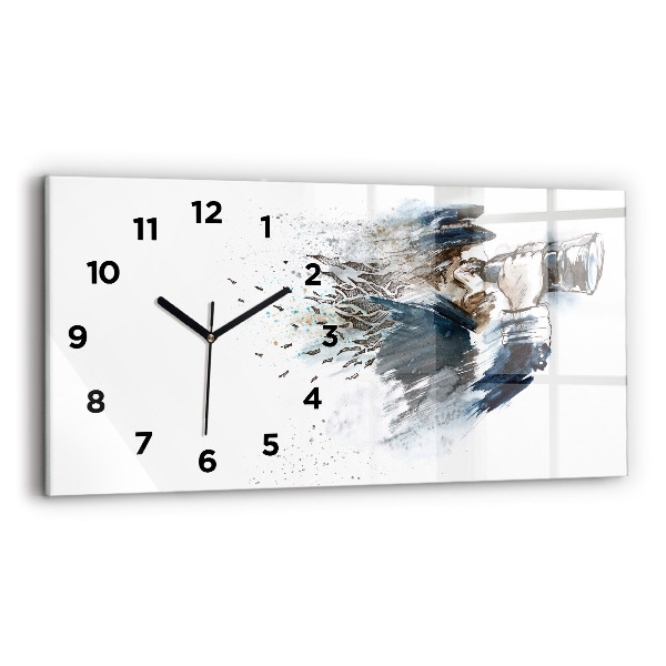Glass wall clock rectangular Ship captain with binoculars