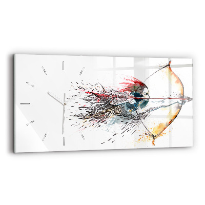 Glass wall clock rectangular A warrior on the hunt