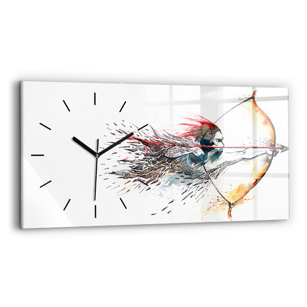 Glass wall clock rectangular A warrior on the hunt