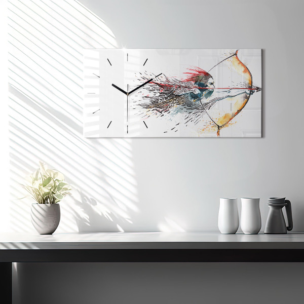 Glass wall clock rectangular A warrior on the hunt