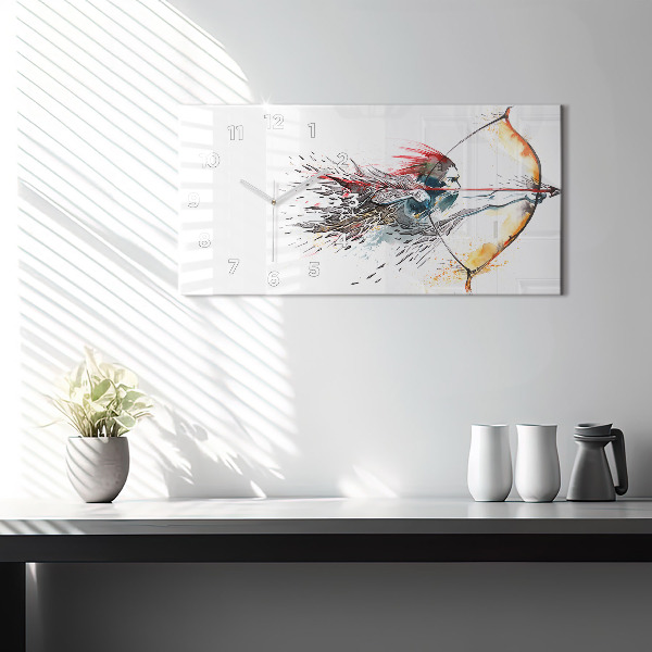 Glass wall clock rectangular A warrior on the hunt