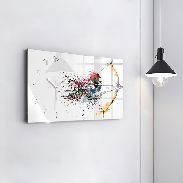 Glass wall clock rectangular A warrior on the hunt