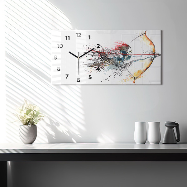 Glass wall clock rectangular A warrior on the hunt