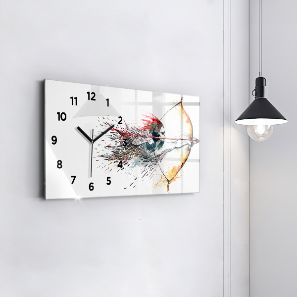Glass wall clock rectangular A warrior on the hunt