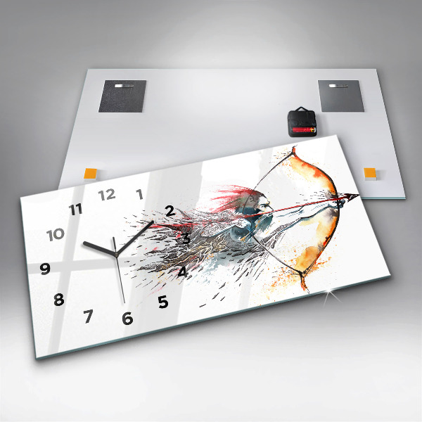 Glass wall clock rectangular A warrior on the hunt