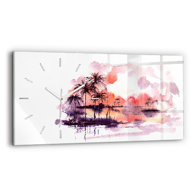 Glass wall clock rectangular Tropical Landscape