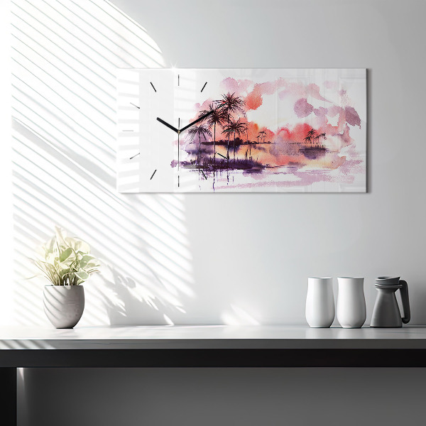 Glass wall clock rectangular Tropical Landscape