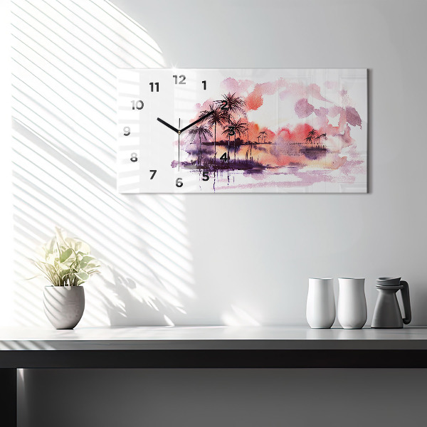 Glass wall clock rectangular Tropical Landscape