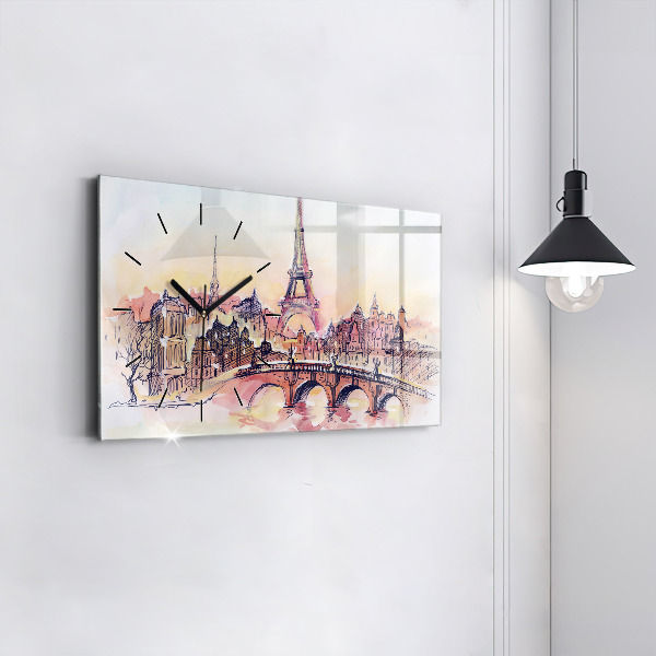 Glass wall clock rectangular Painted Landscape of Paris