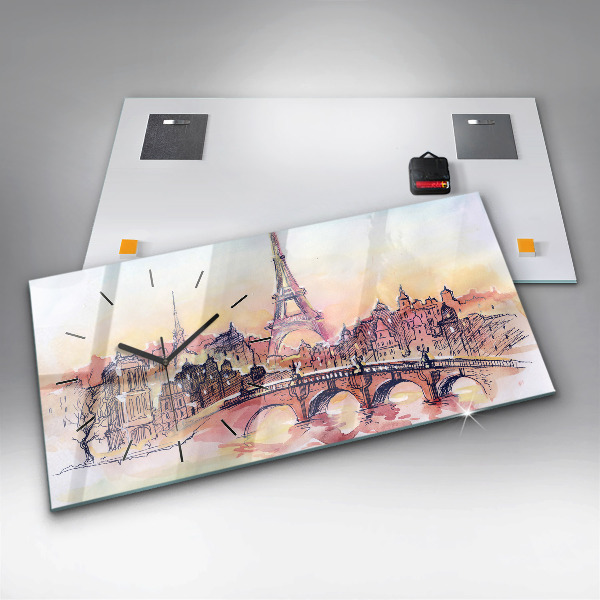 Glass wall clock rectangular Painted Landscape of Paris