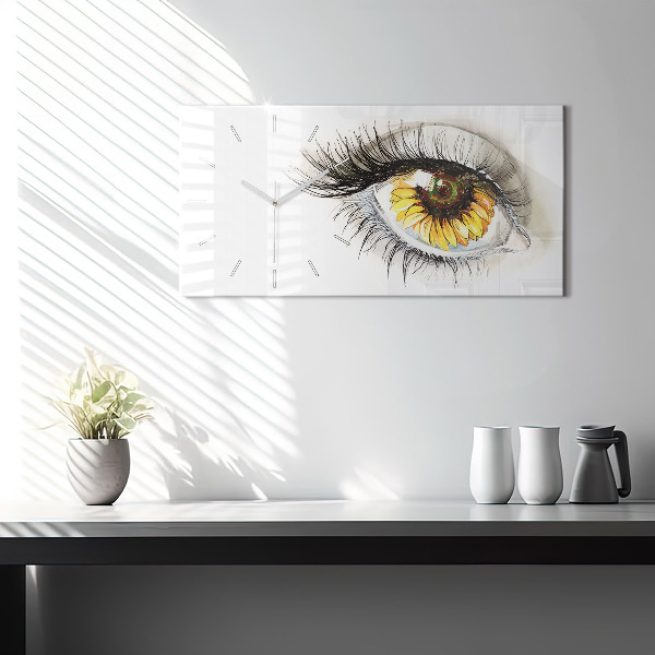 Glass wall clock rectangular Sunflower flower in the eye