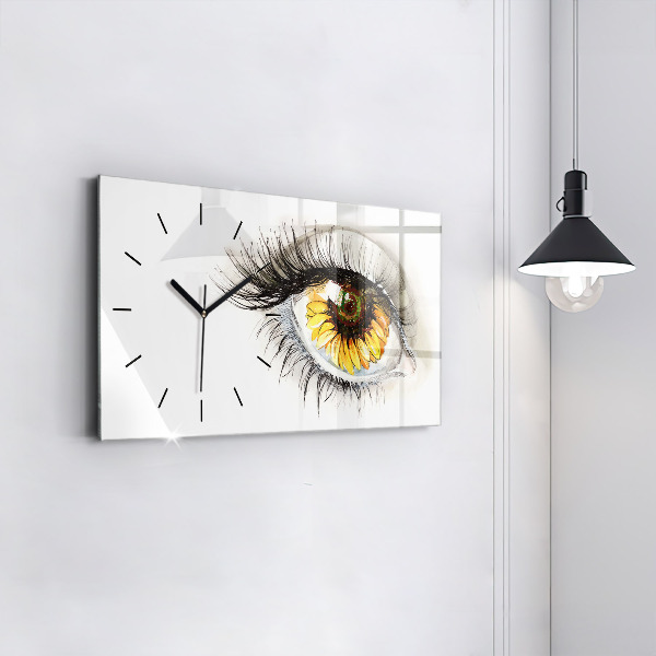 Glass wall clock rectangular Sunflower flower in the eye