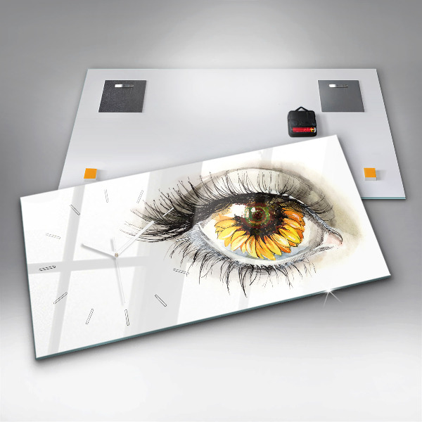 Glass wall clock rectangular Sunflower flower in the eye