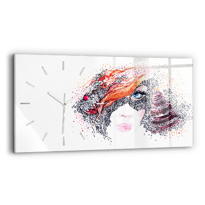 Glass wall clock rectangular Sweet woman with cake
