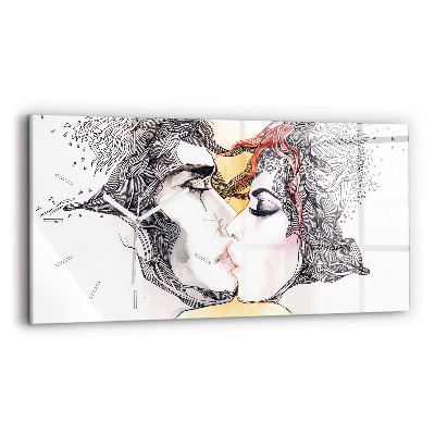 Glass wall clock rectangular Love kiss drawing