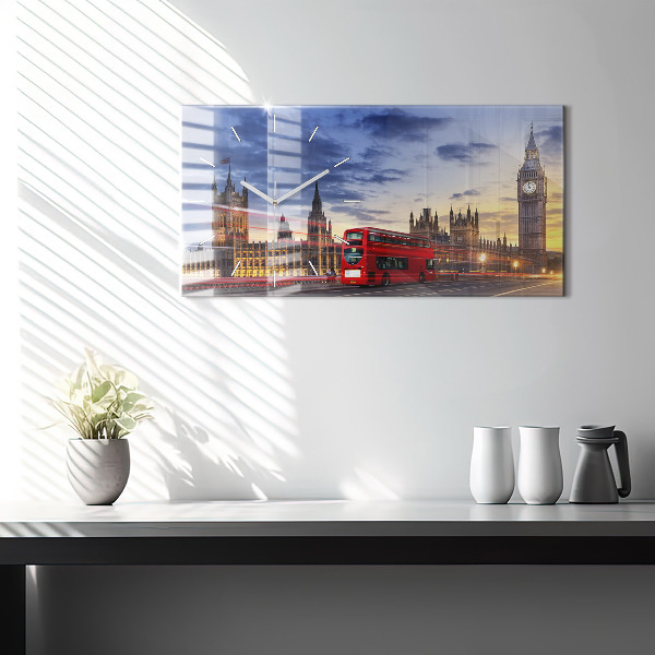 Glass wall clock rectangular Red London Bus