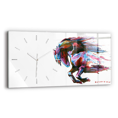 Glass wall clock rectangular A horse on the run
