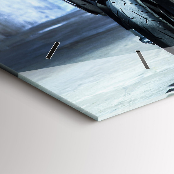 Glass wall clock rectangular Motorcycle in the alley