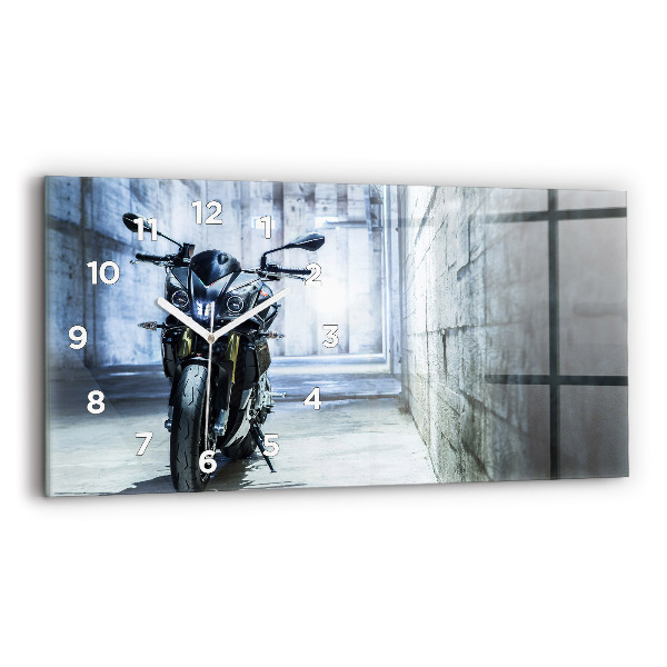 Glass wall clock rectangular Motorcycle in the alley