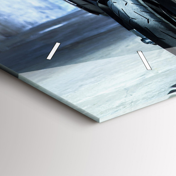 Glass wall clock rectangular Motorcycle in the alley