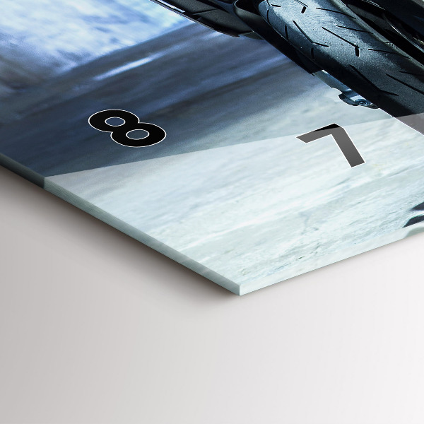 Glass wall clock rectangular Motorcycle in the alley