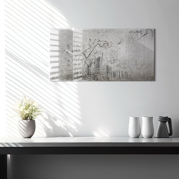 Glass wall clock rectangular Sketch of the City