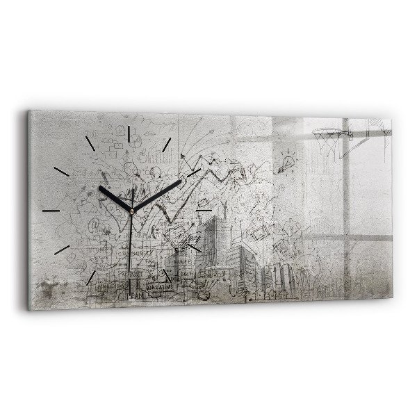 Glass wall clock rectangular Sketch of the City