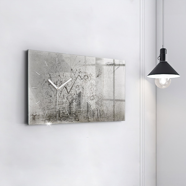 Glass wall clock rectangular Sketch of the City