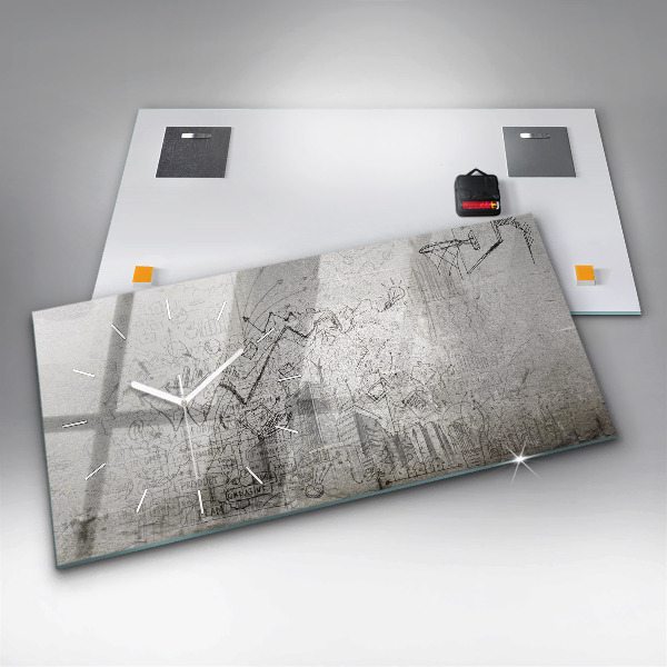 Glass wall clock rectangular Sketch of the City