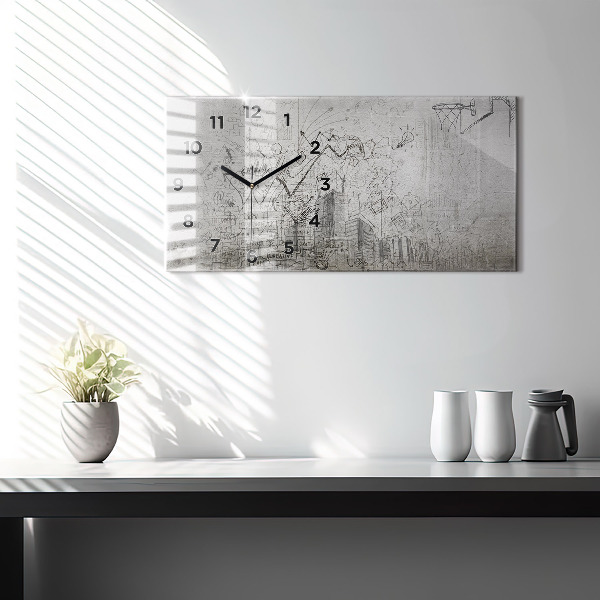 Glass wall clock rectangular Sketch of the City