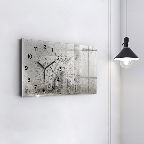 Glass wall clock rectangular Sketch of the City