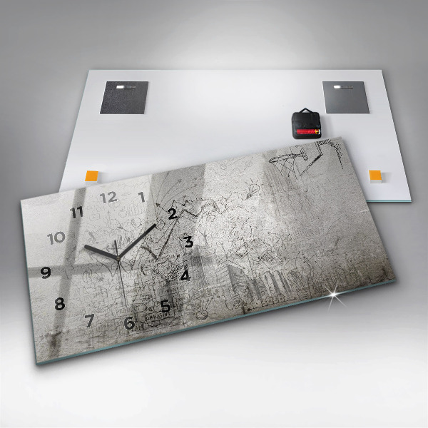 Glass wall clock rectangular Sketch of the City