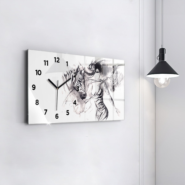Glass wall clock rectangular Woman and zebras