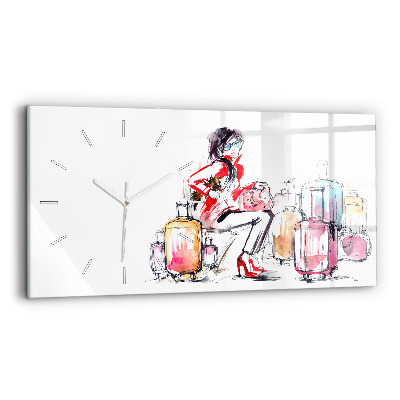 Glass wall clock rectangular Woman Travel Suitcases