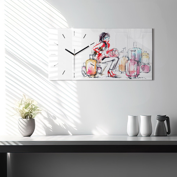 Glass wall clock rectangular Woman Travel Suitcases