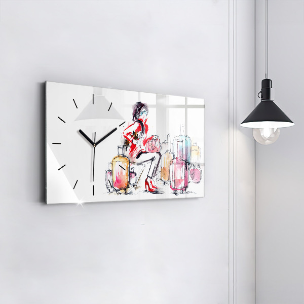 Glass wall clock rectangular Woman Travel Suitcases