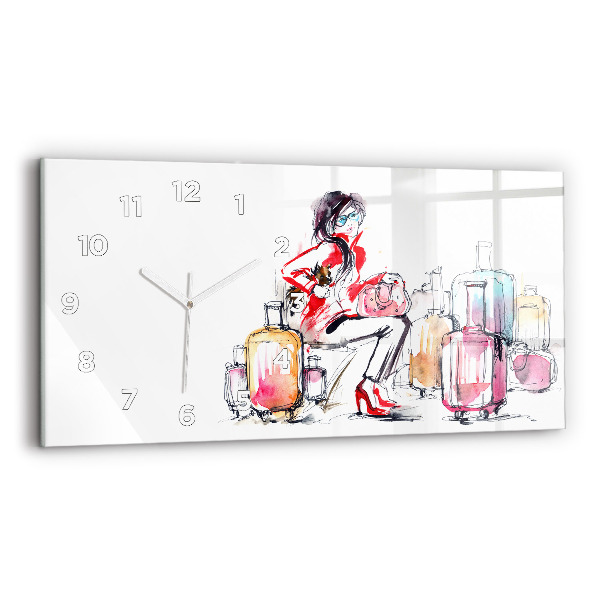 Glass wall clock rectangular Woman Travel Suitcases