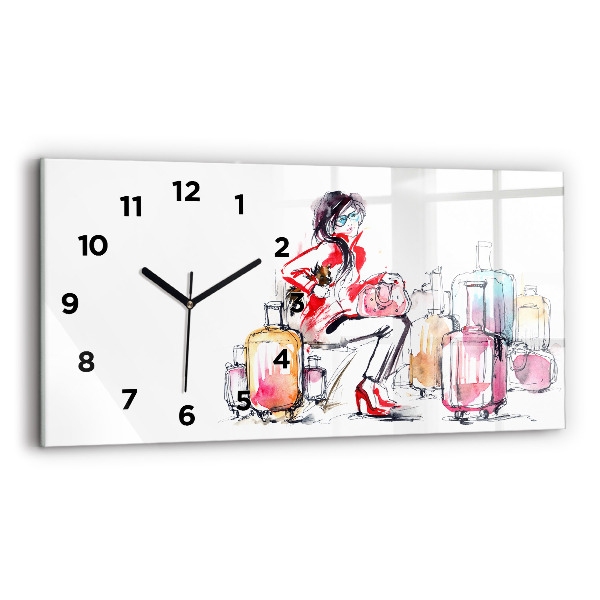 Glass wall clock rectangular Woman Travel Suitcases