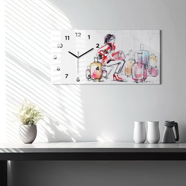 Glass wall clock rectangular Woman Travel Suitcases