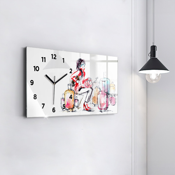 Glass wall clock rectangular Woman Travel Suitcases