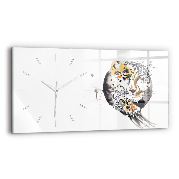 Glass wall clock rectangular Cheetah inside a circle
